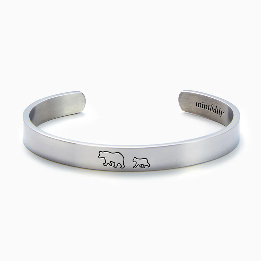 Mama Bear & Her Baby Bears Engraved Cuff Bracelet