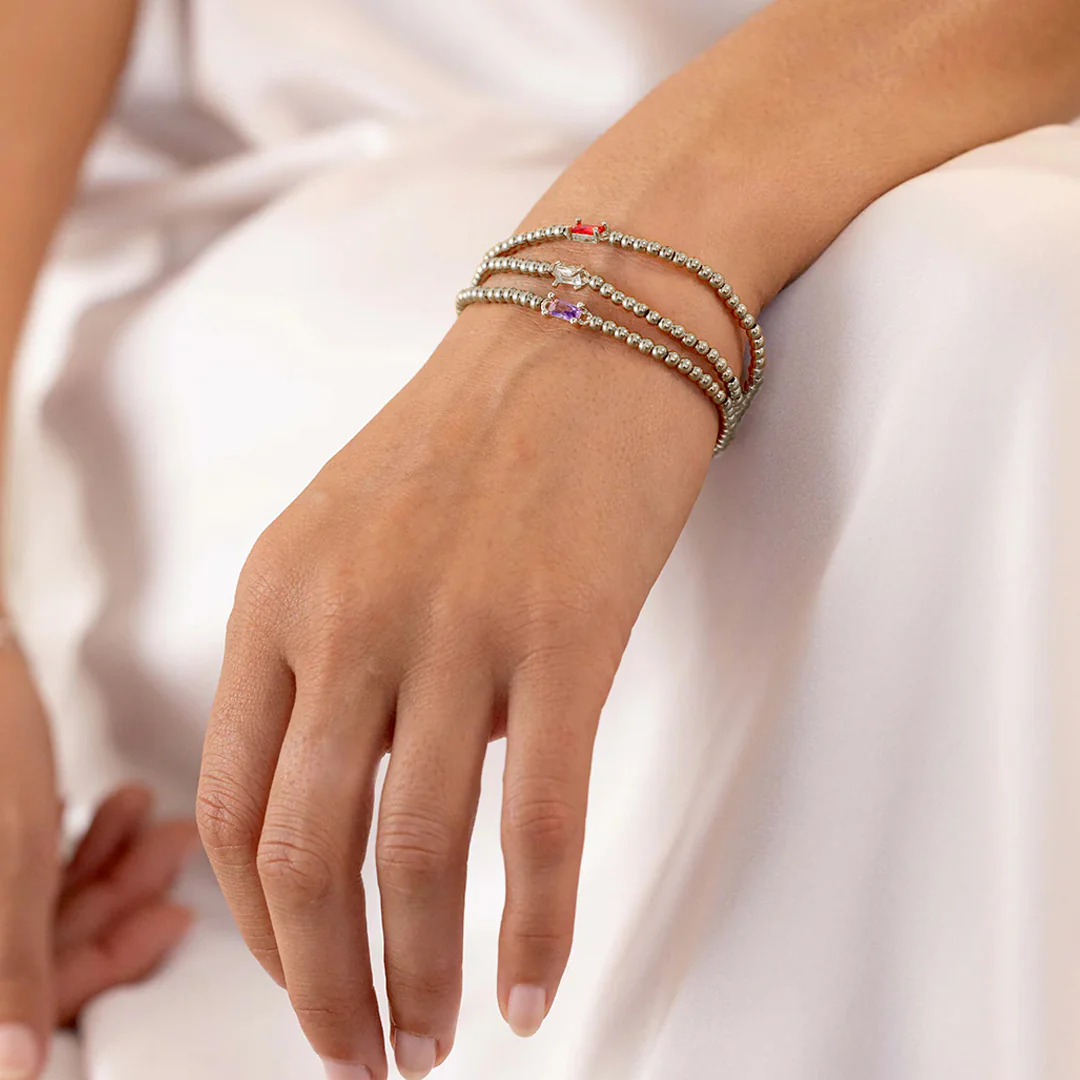 Sterling Silver Beaded Birthstone Bracelet