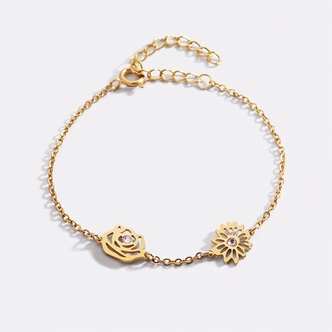 Personalized Birth Flower Charm Bracelet