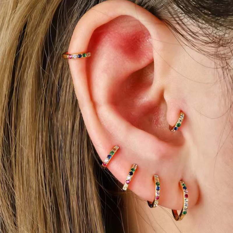 Rainbow Gemstone Huggie Hoop Earrings