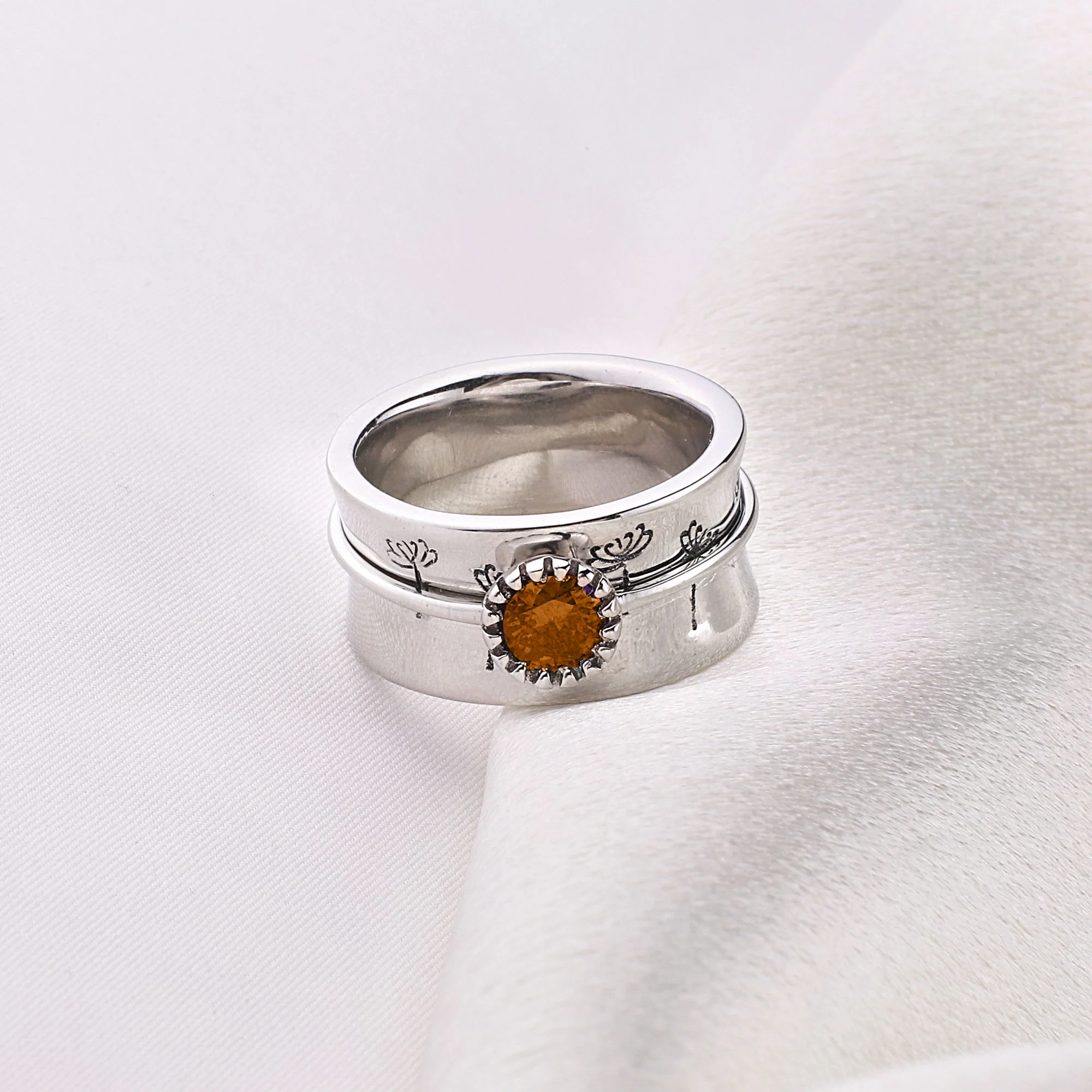 Silver Dandelion Birthstone Spinning Fidget Ring