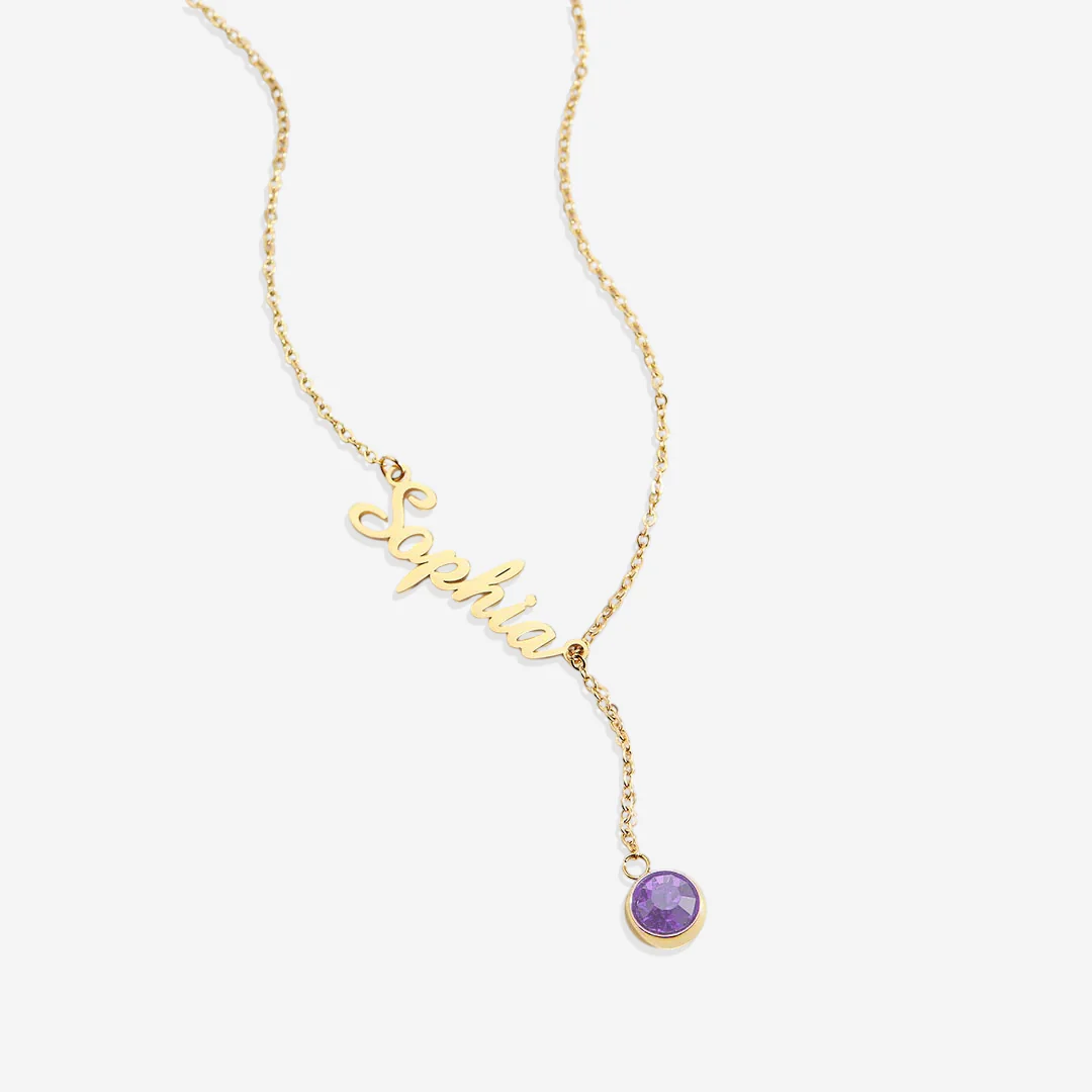 Birthstone Lariat Name Necklace
