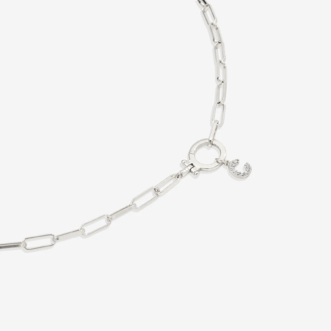 Mint Paperclip Necklace with Pave Initial Charm