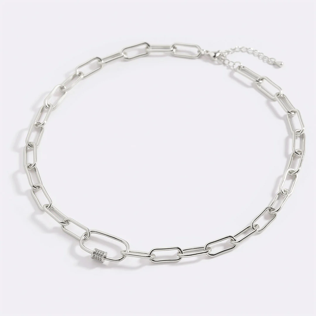Link Chain Necklace with Pave Carabiner Clasp