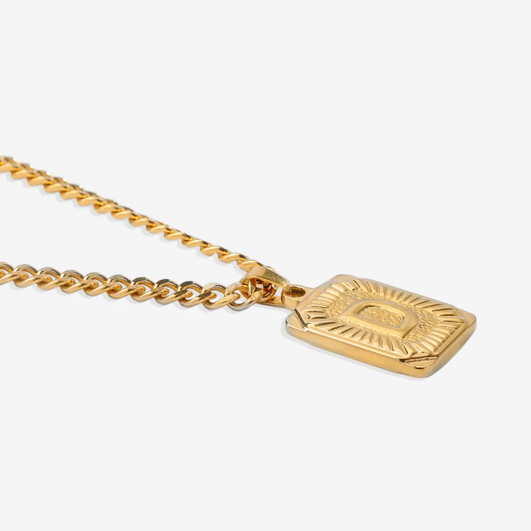 Initial Card Pendant Necklace with Curb Chain