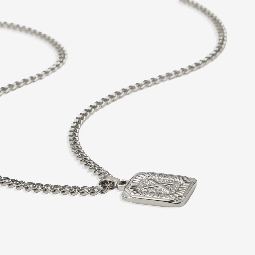 Initial Card Pendant Necklace with Curb Chain