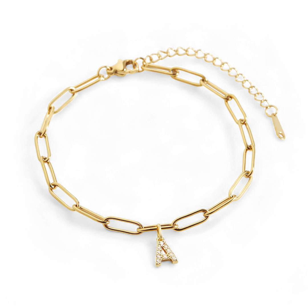 Paperclip Pave Initial Bracelet