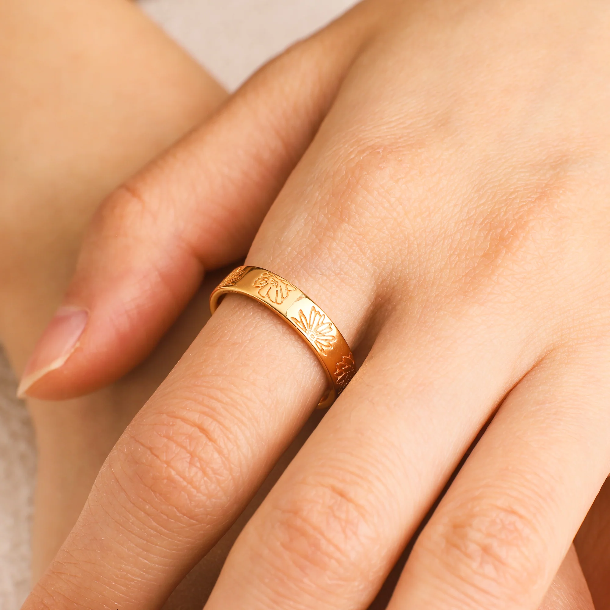 Personalized Stamped Flower Ring