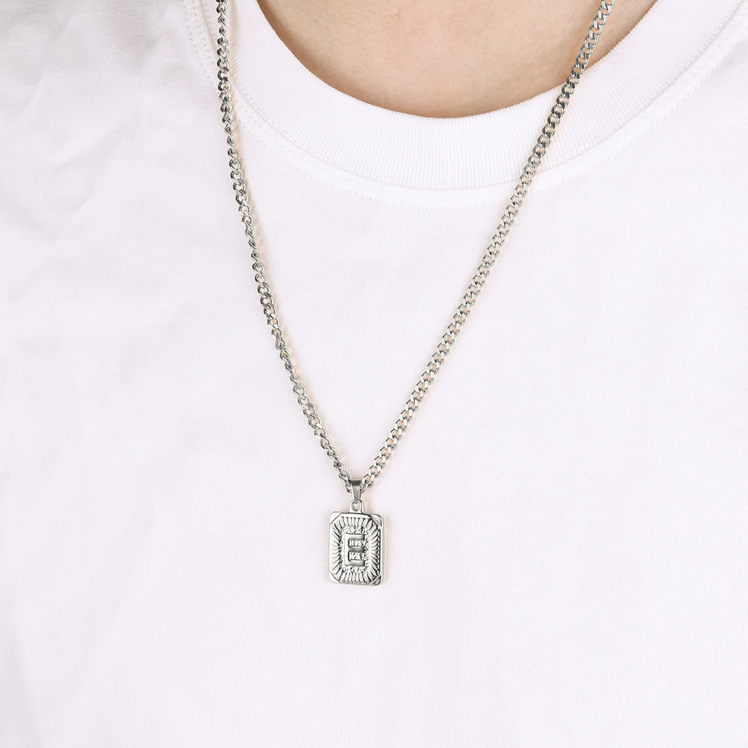 Initial Card Pendant Necklace with Curb Chain