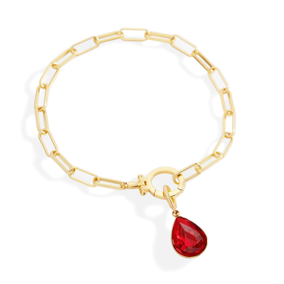 Mint Paperclip Bracelet & Teardrop Birthstone Charm