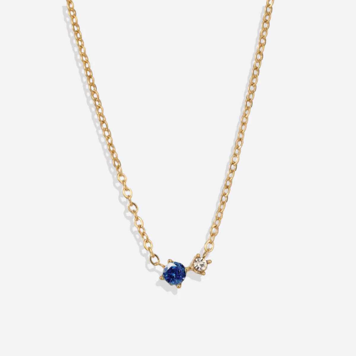 Dainty Birthstone Solitaire Necklace with Diamond Accent