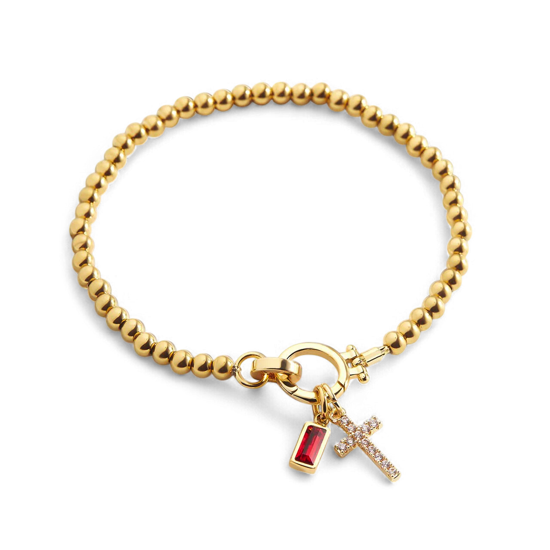 Cross Charm Birthstone Bracelet