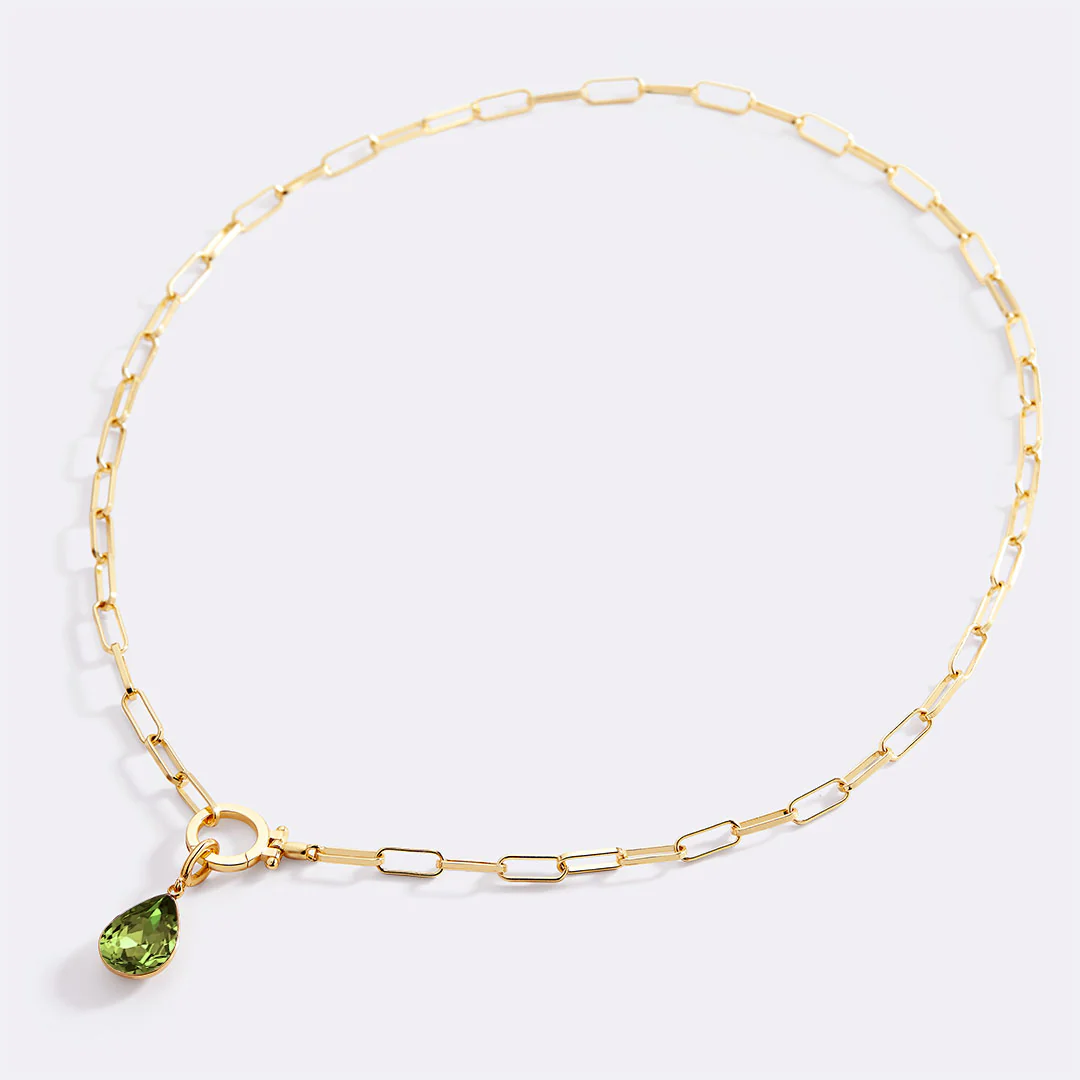 Mint Paperclip Necklace & Teardrop Birthstone Charm