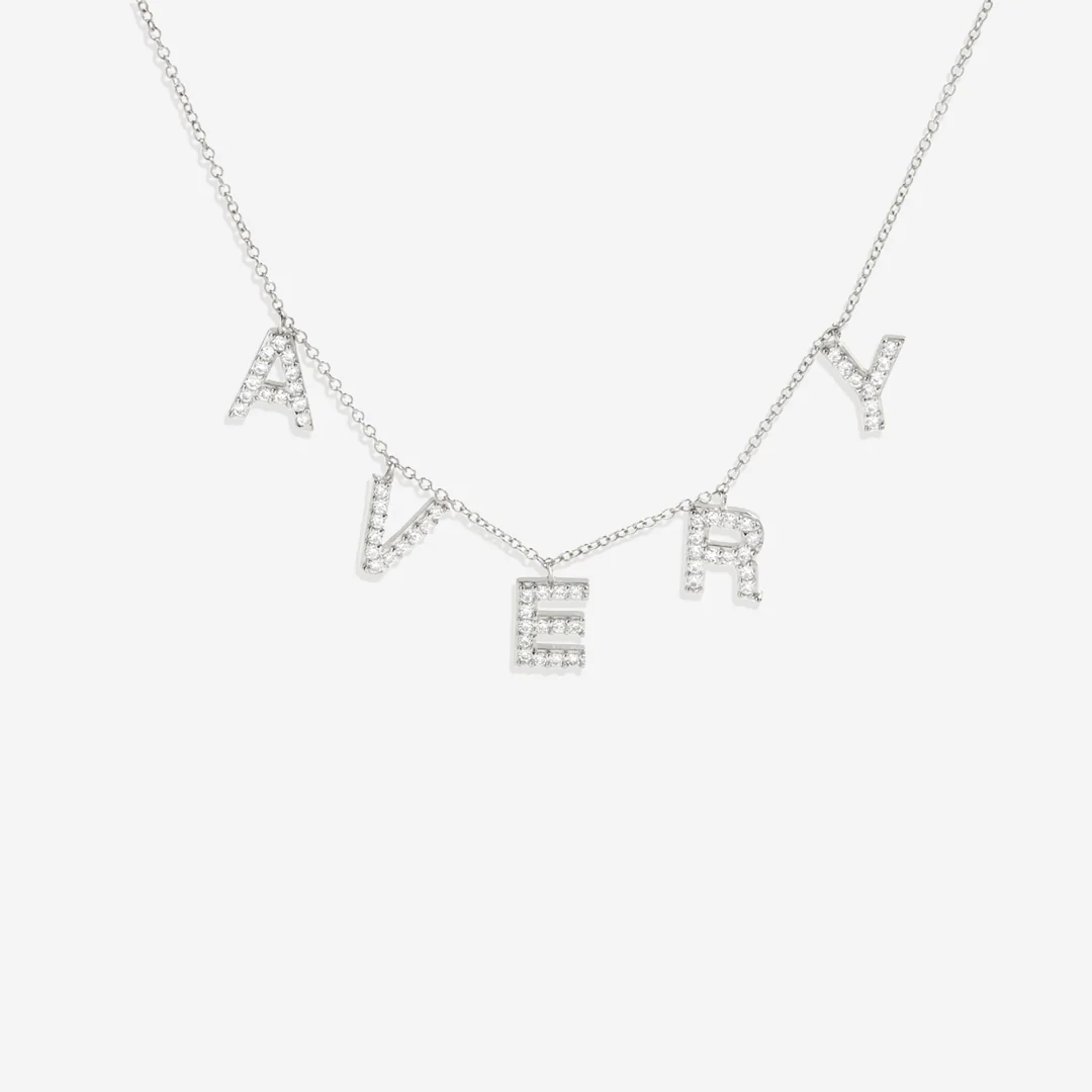 Pave Block Letter Name Necklace