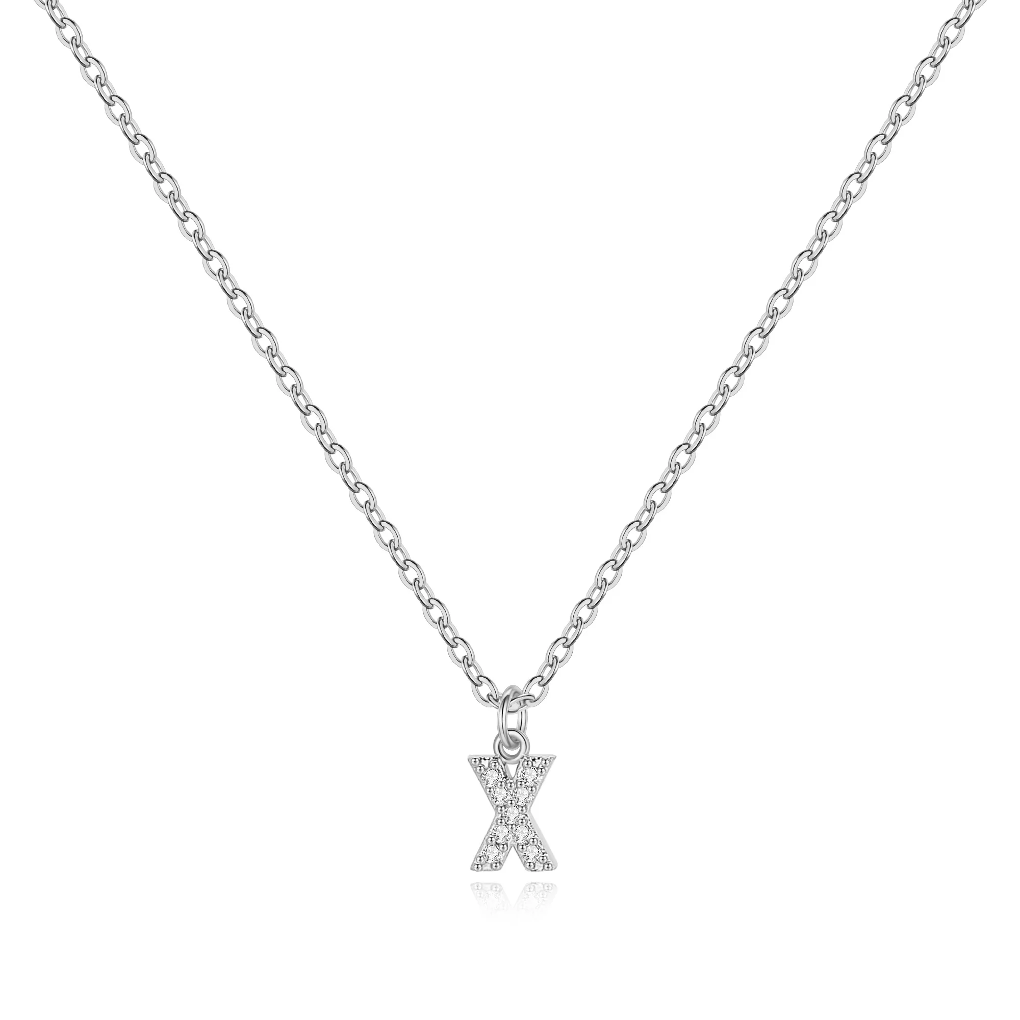 Sterling Silver Pavé Uppercase Initial Necklace