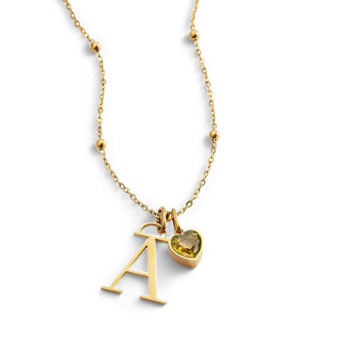 Droplet Birthstone & Initial Necklace