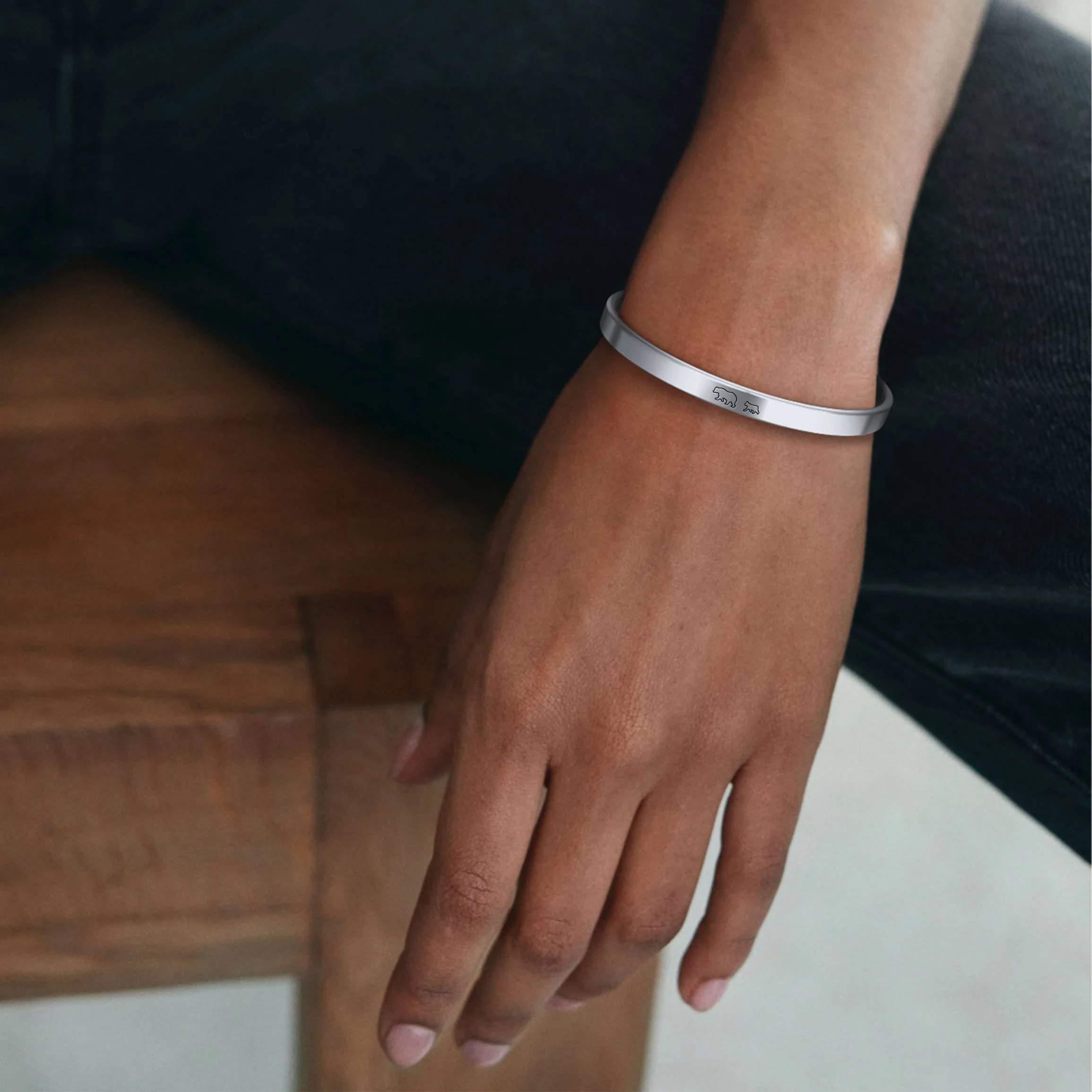 Mama Bear & Her Baby Bears Engraved Cuff Bracelet