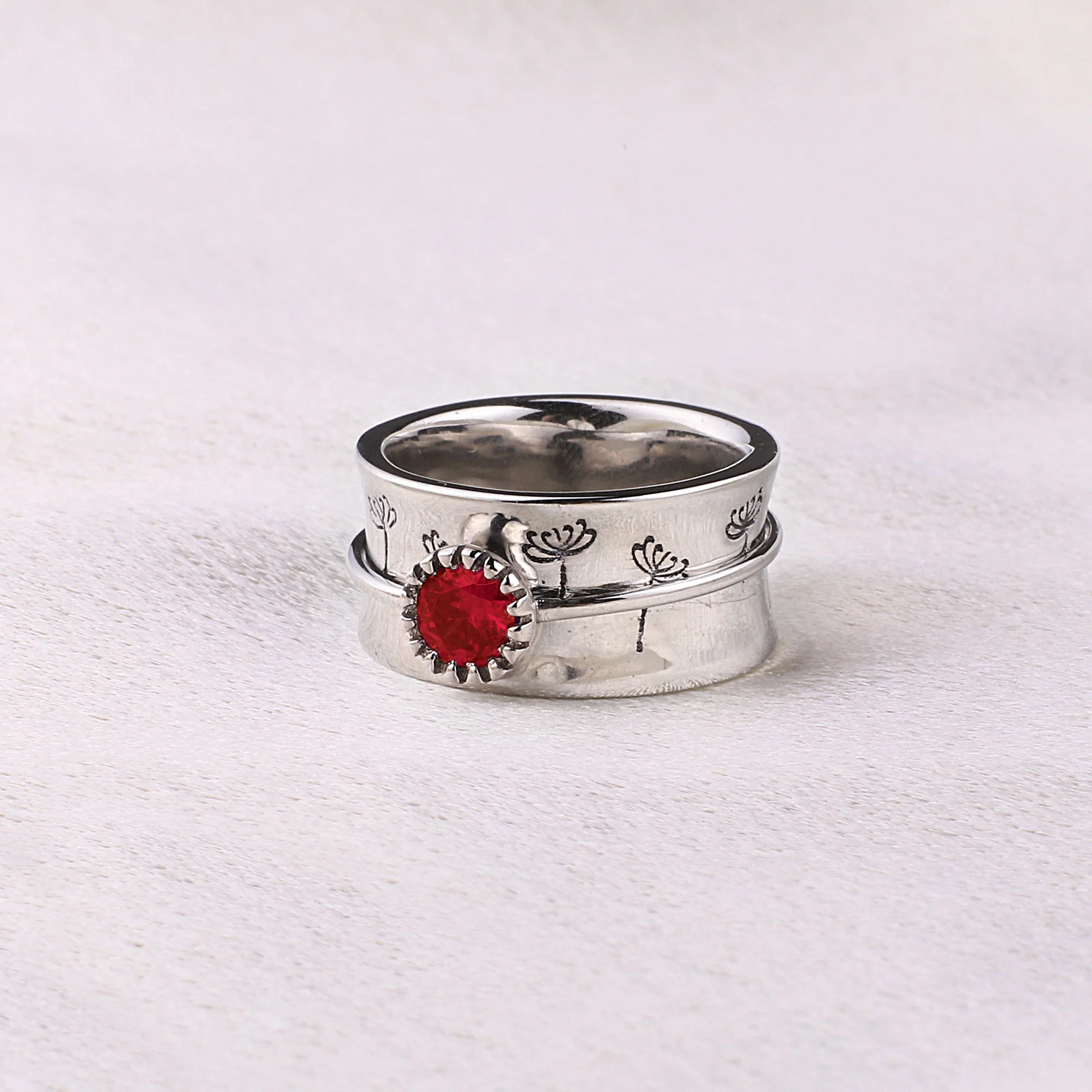 Silver Dandelion Birthstone Spinning Fidget Ring