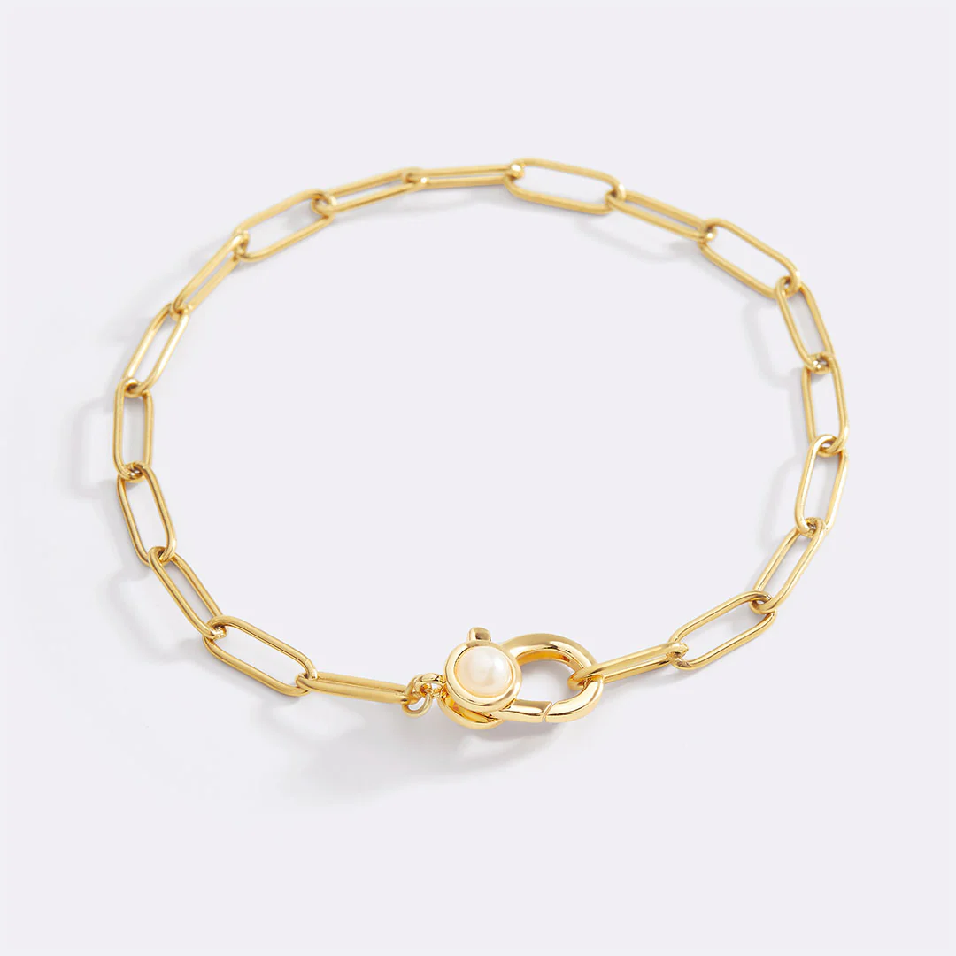 Paperclip Bracelet with Pearl Accent