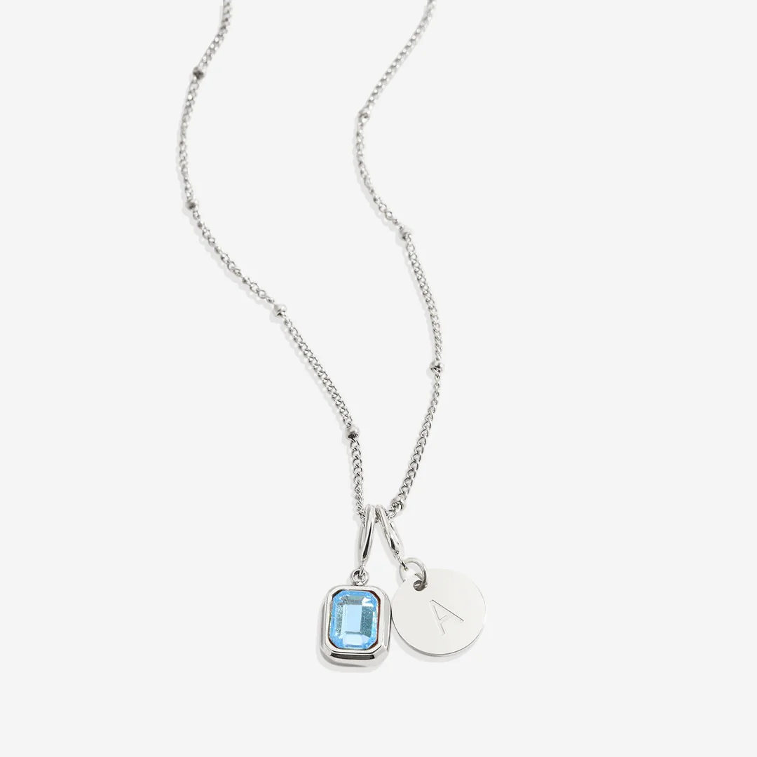 Baguette Birthstone & Initial Necklace
