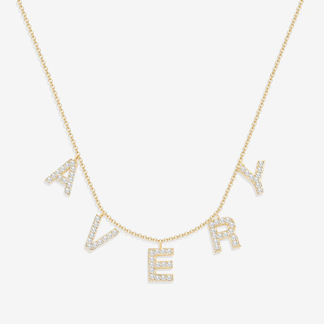 Pave Block Letter Name Necklace