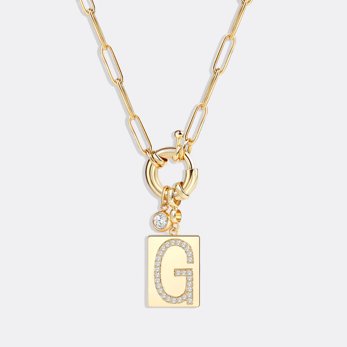 Pave Initial Pendant Necklace with Paperclip Chain