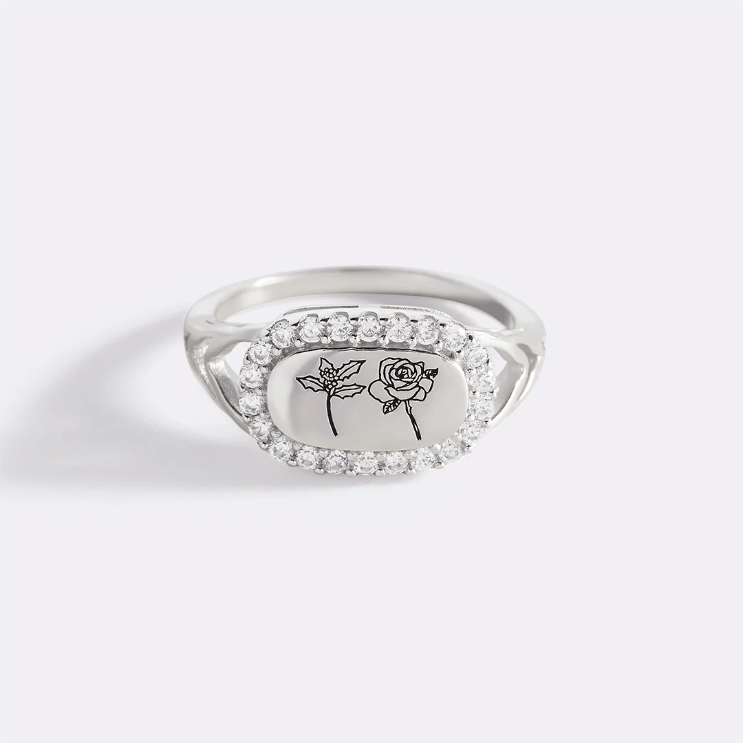 Personalized Birth Flower Bejeweled Ring