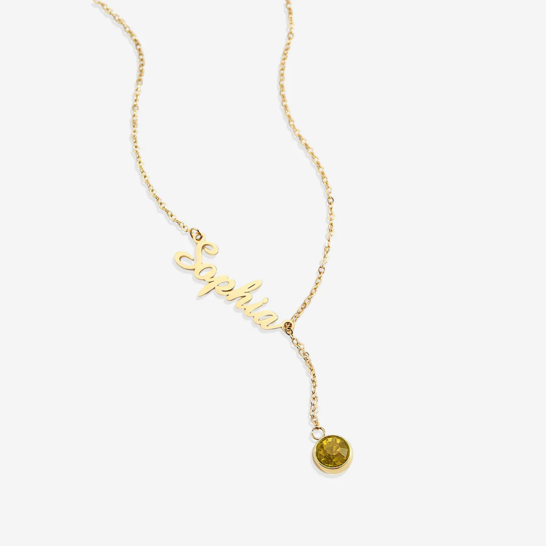 Birthstone Lariat Name Necklace