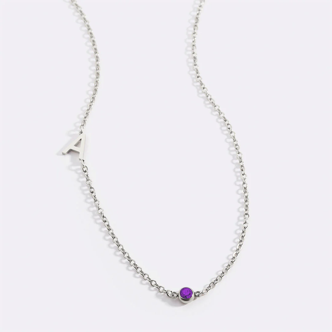 Initial Necklace with Birthstone Accent