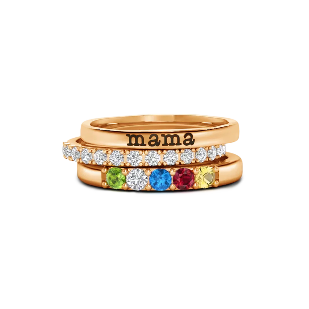 Personalized Name Birthstones Stacking Rings