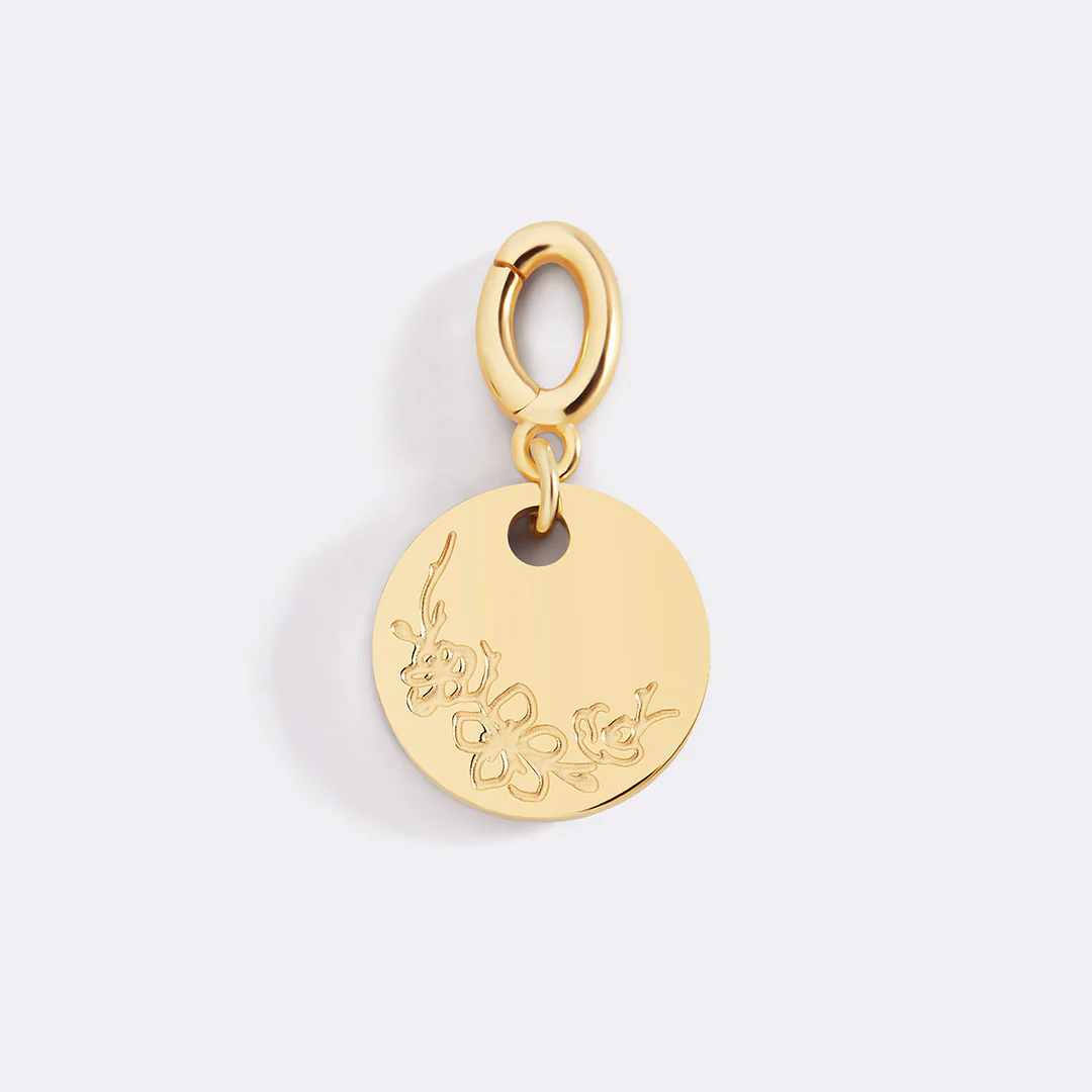 Engraved Birth Flower Disc Charm
