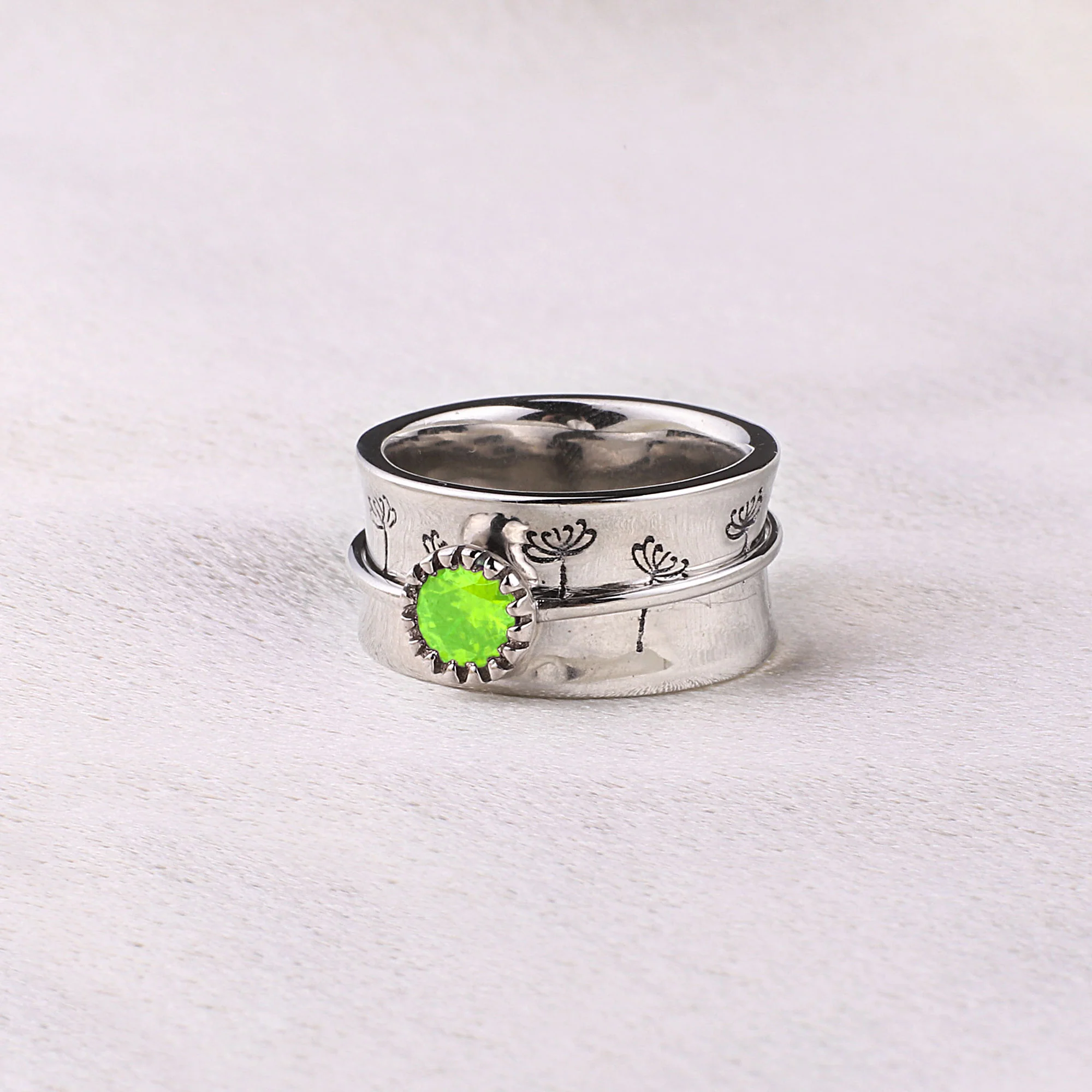 Silver Dandelion Birthstone Spinning Fidget Ring