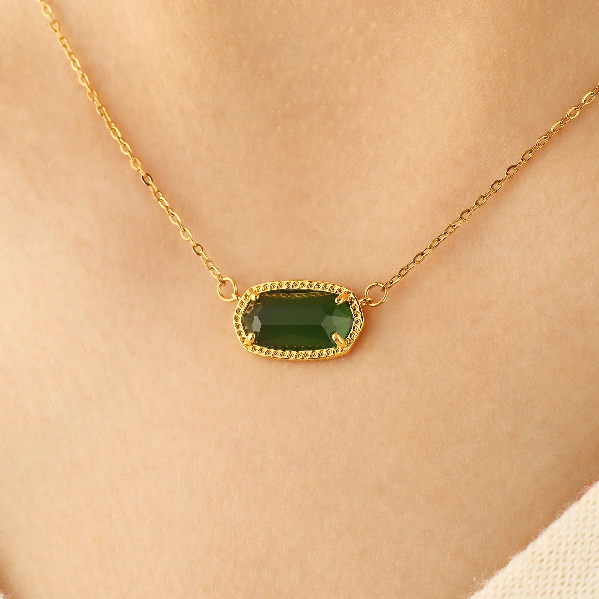 Oval Birthstone Pendant Necklace