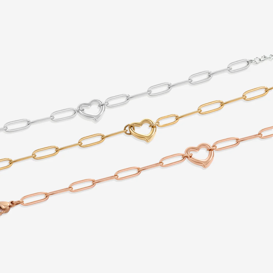 Open Heart Paperclip Chain Bracelet