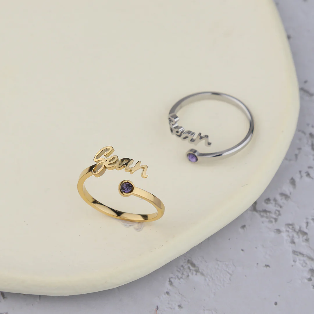Custom Name Birthstone Ring