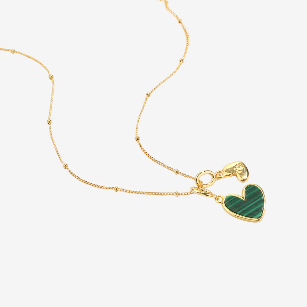 Malachite Heart Initial Necklace