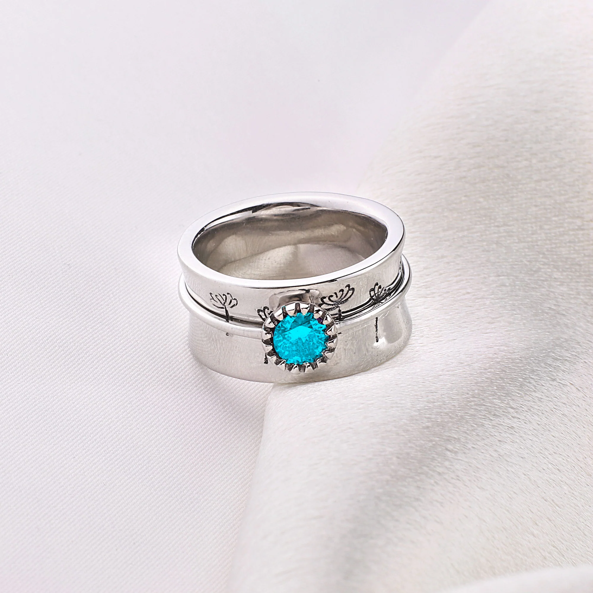 Silver Dandelion Birthstone Spinning Fidget Ring