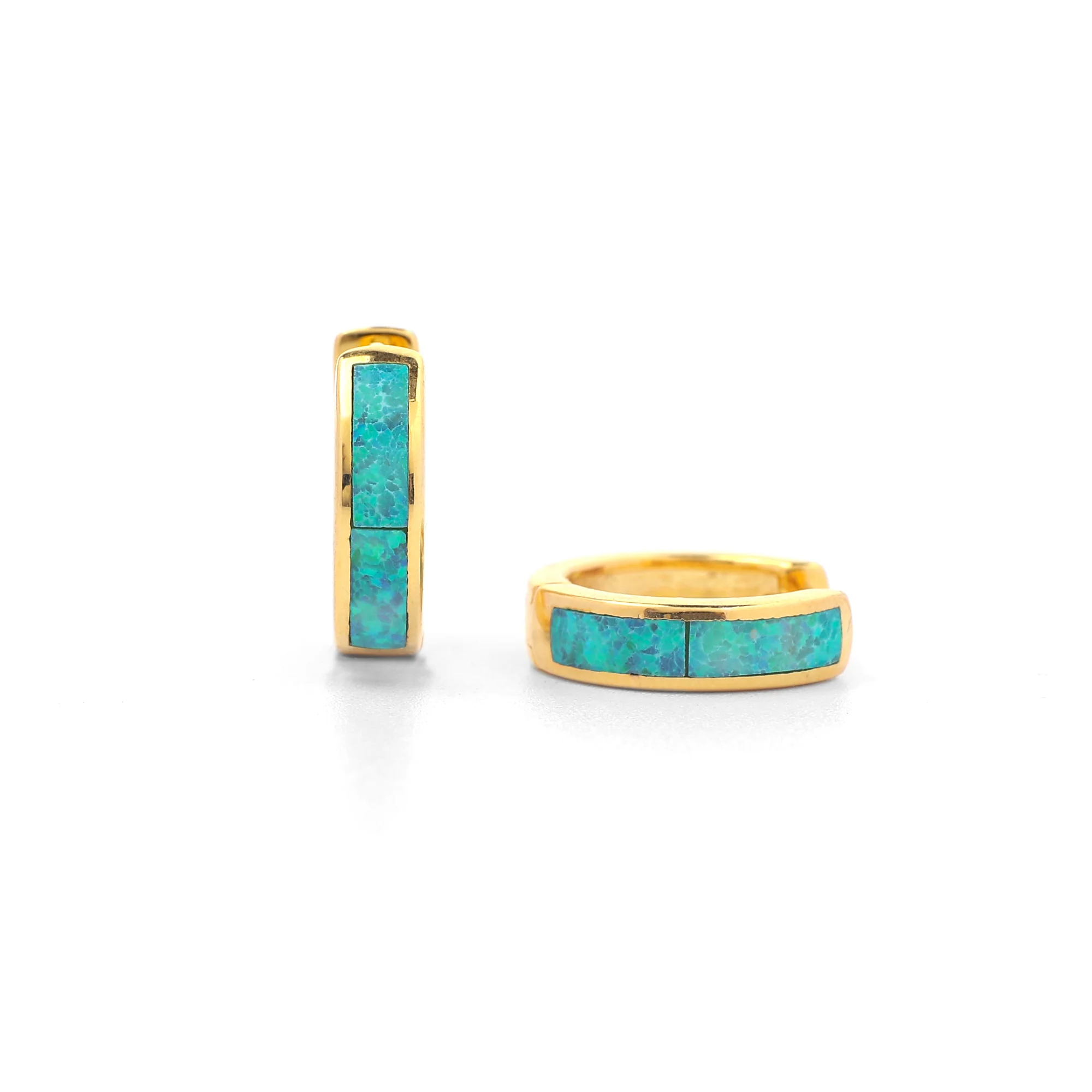 Opal Inlay Huggie Hoop Earrings