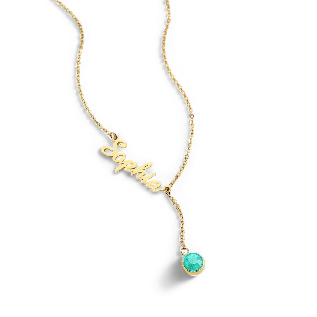 Birthstone Lariat Name Necklace