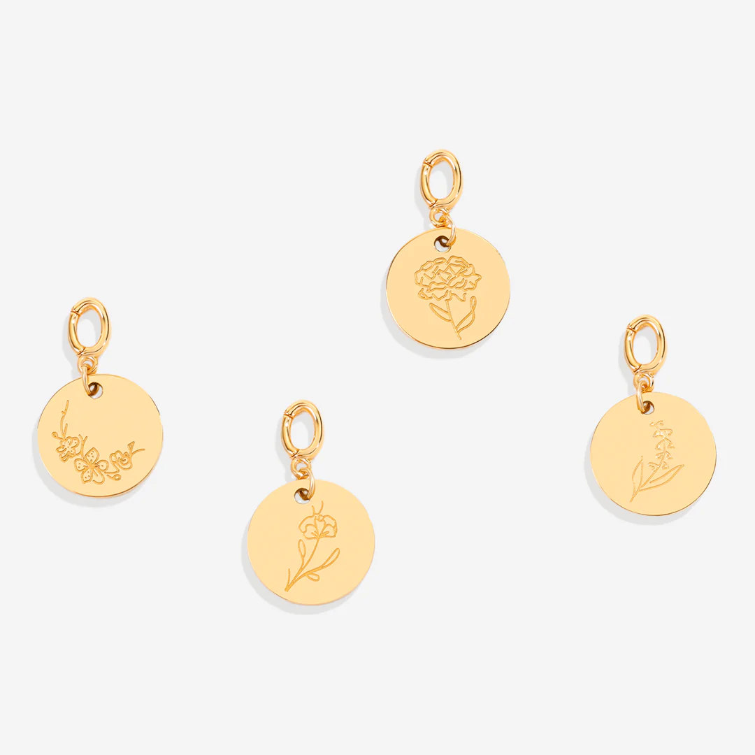 Engraved Birth Flower Disc Charm