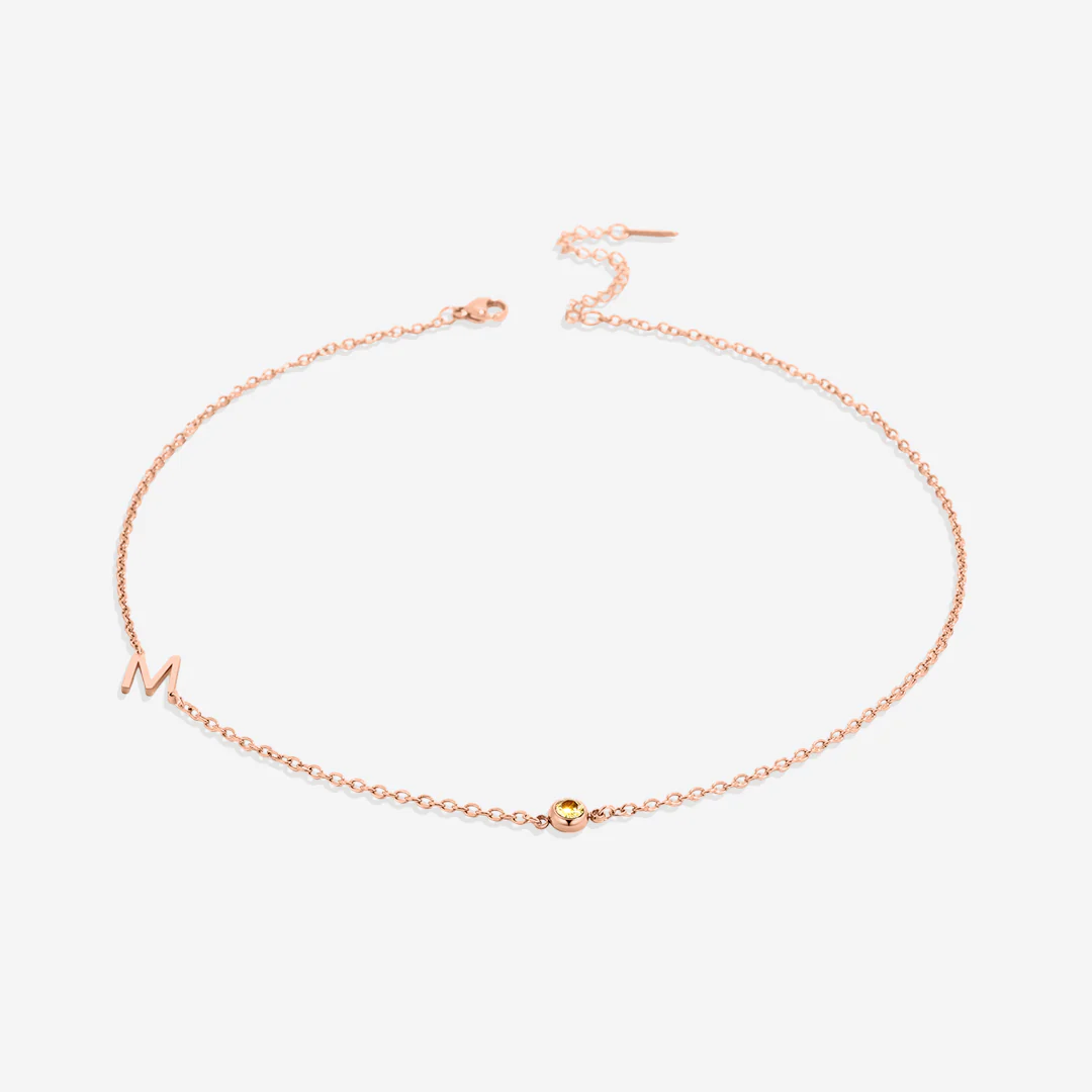 Initial Necklace with Birthstone Accent
