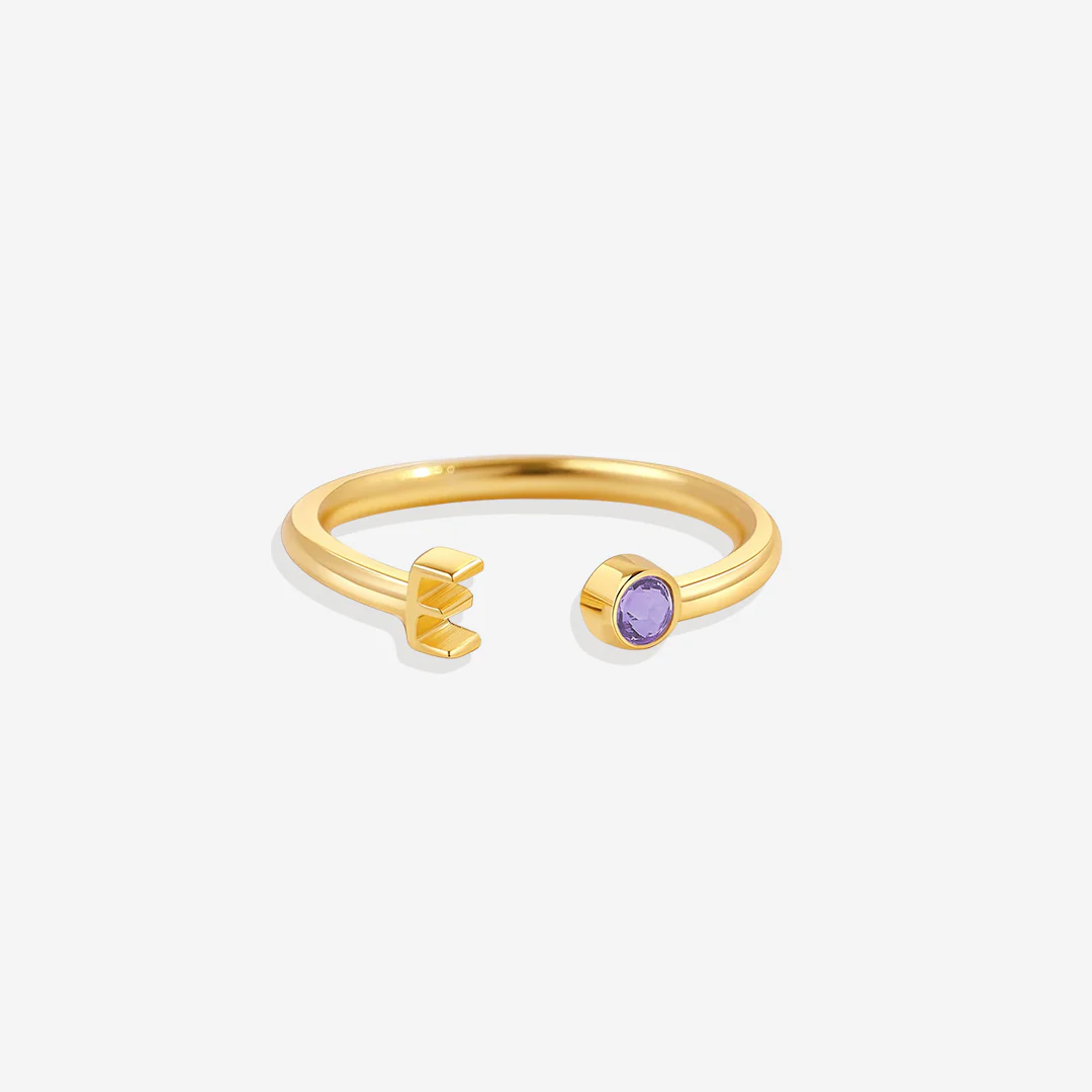 Dainty Birthstone Initial Ring