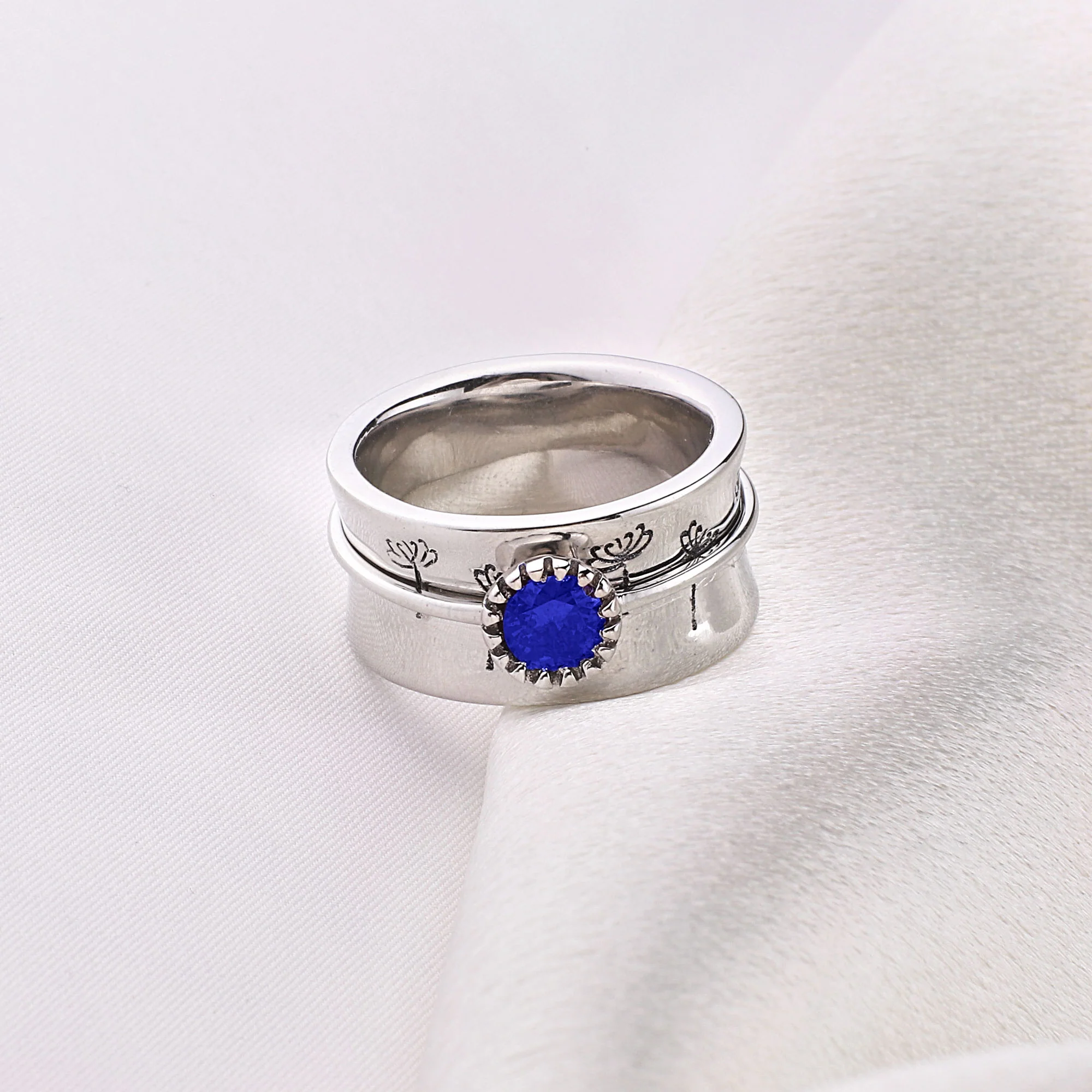 Silver Dandelion Birthstone Spinning Fidget Ring