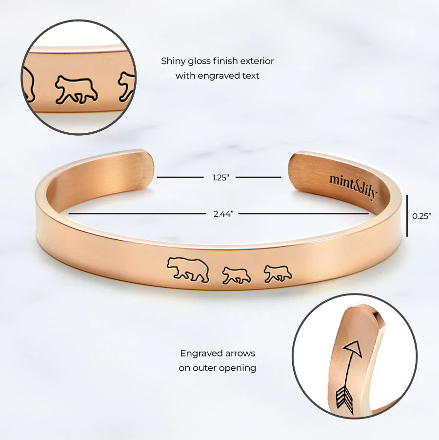 Mama Bear & Her Baby Bears Engraved Cuff Bracelet