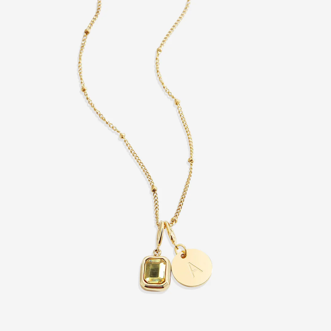 Baguette Birthstone & Initial Necklace