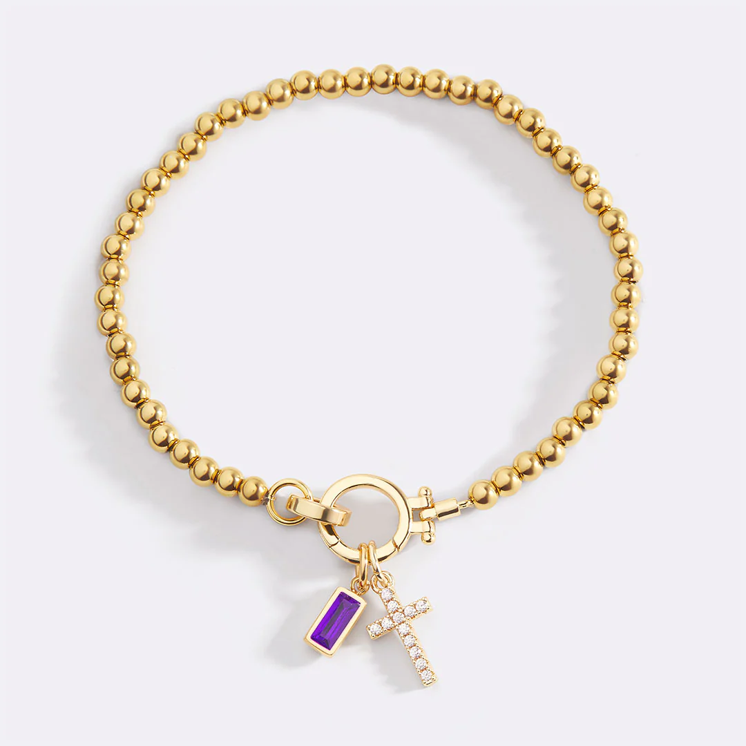 Cross Charm Birthstone Bracelet