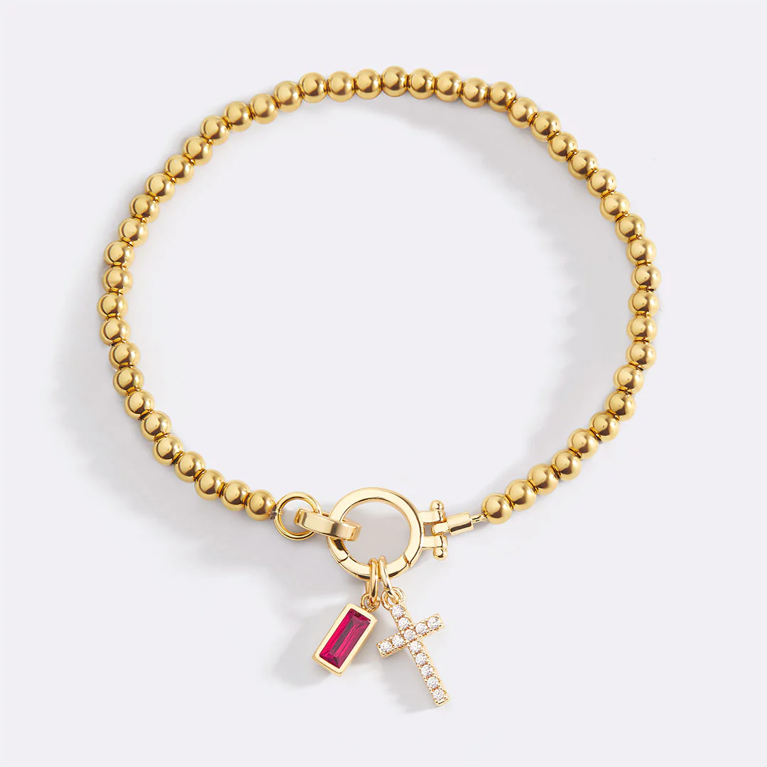 Cross Charm Birthstone Bracelet