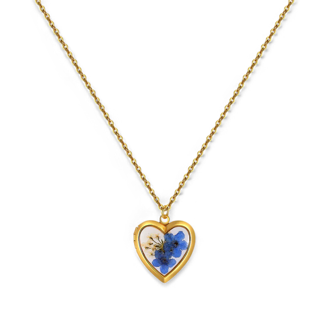 Handmade Pressed Flower Photo Heart Locket