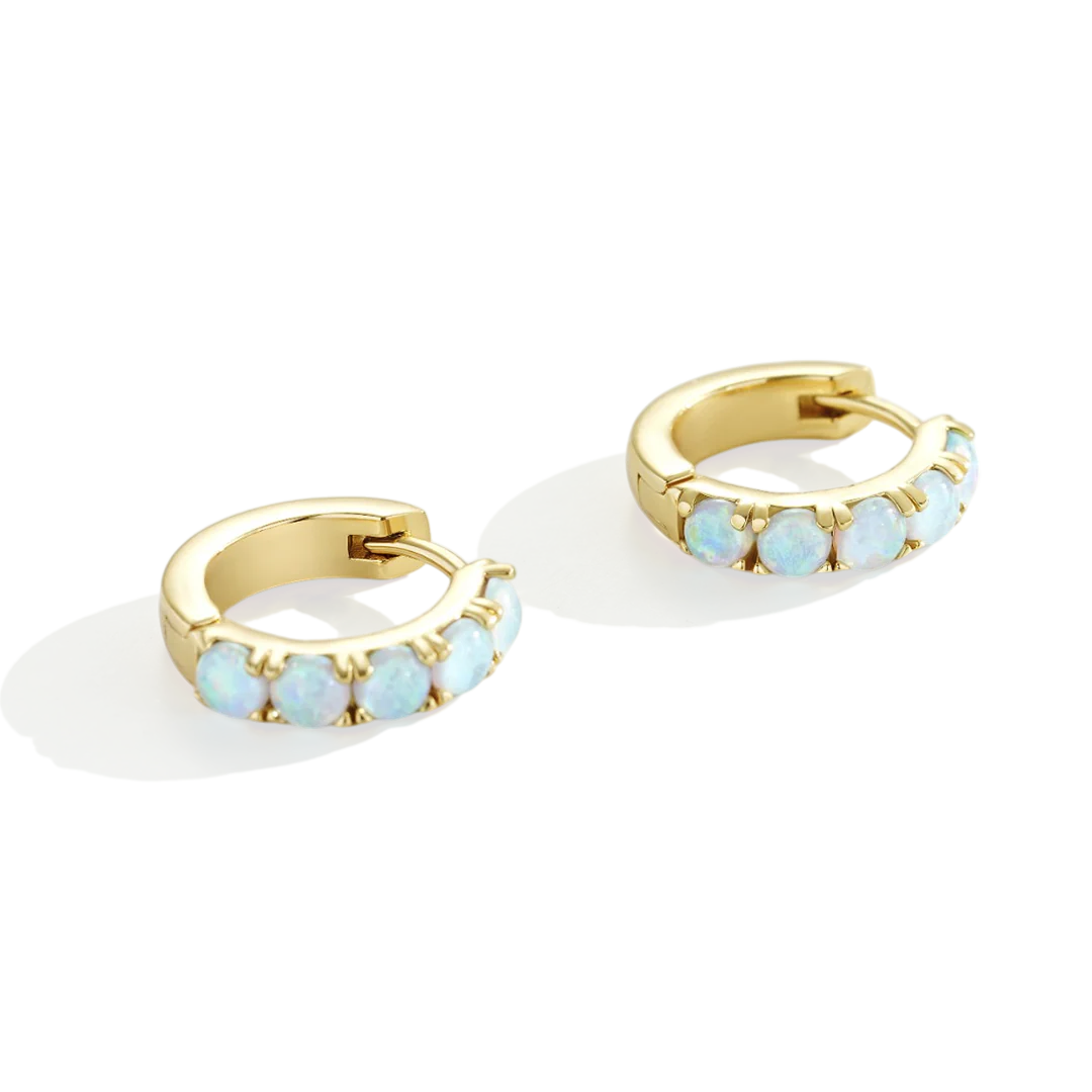 Blue Opal Huggie Earrings