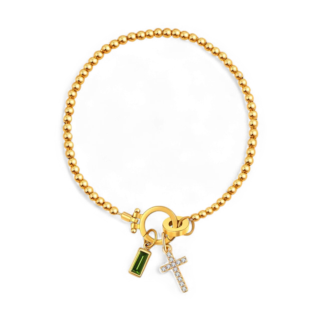 Cross Charm Birthstone Bracelet